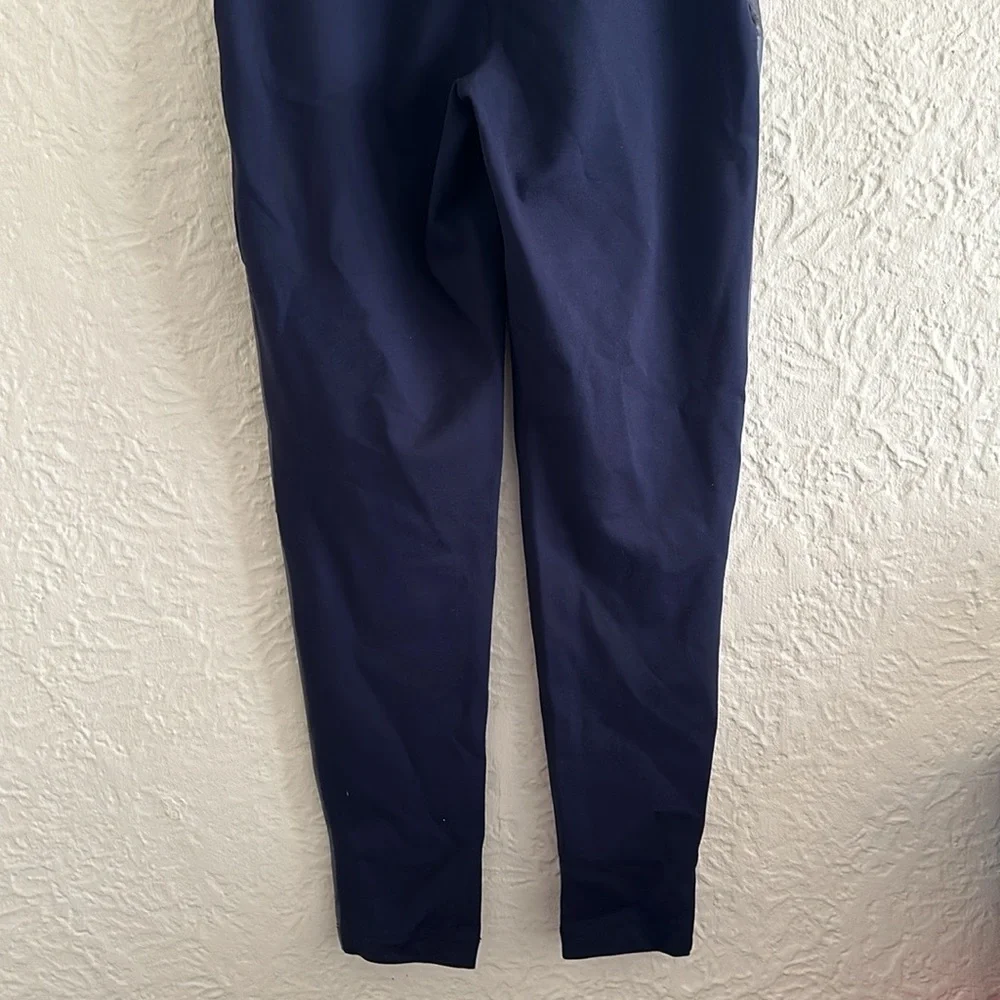 Betabrand Skinny-Leg Jett Dress Pant Yoga Pants Faux Leather Dark Blue LONG L